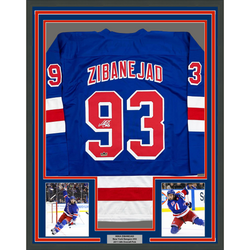 Framed Facsimile Autographed Mika Zibanejad 35x39 New York Blue Reprint Laser Auto Hockey Jersey (ONLINE ORDER ONLY)