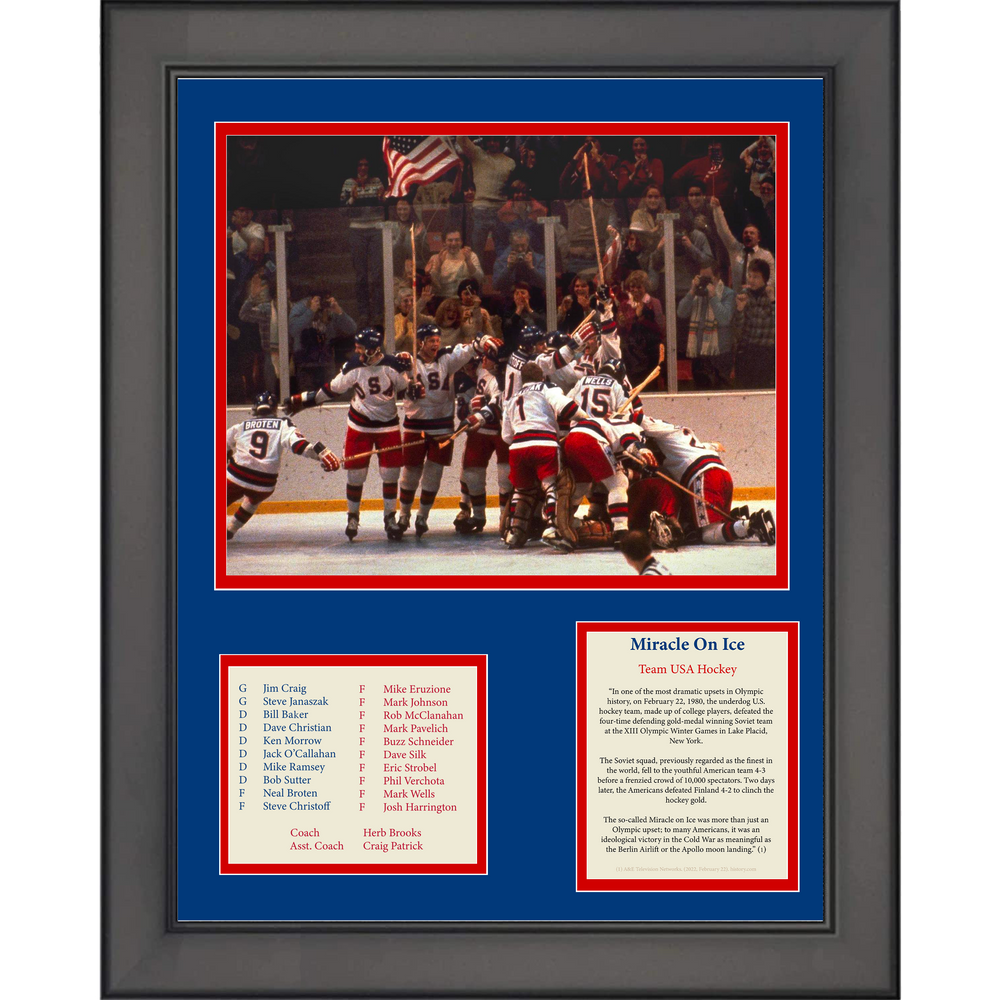 Framed 1980 USA Hockey Miracle On Ice Mike Eruzione Olympics Facsimile Laser Engraved Signature Auto 11"x14" Hockey Three Photo Collage (ONLINE ORDER ONLY)
