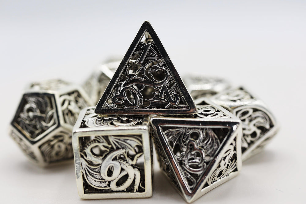 Dragon Essence: Mithril - Hollow Metal RPG Dice Set (ONLINE ORDER ONLY)