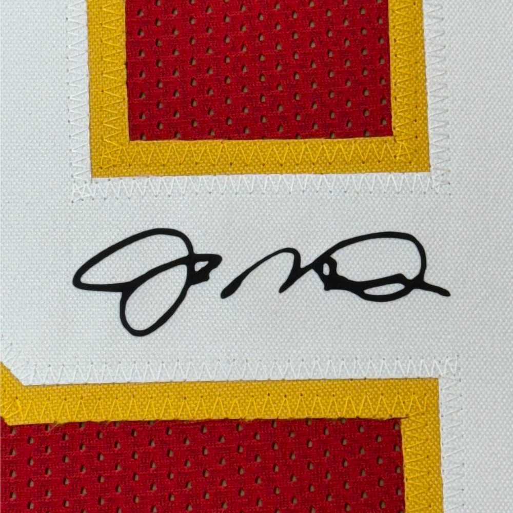 Framed Facsimile Autographed Joe Montana 35x39 Kansas City Red Reprint Laser Auto Football Jersey (ONLINE ORDER ONLY)