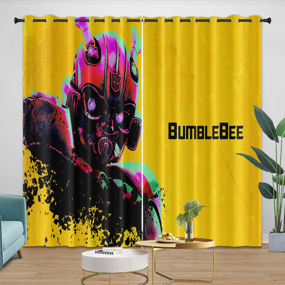 Movie Bumblebee Curtains Pattern Blackout Window Drapes Room Decoration (ONLINE ORDER ONLY)
