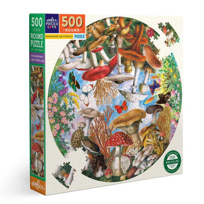 Mushroom & Butterflies 500 Piece Round Jigsaw Puzzle eeBoo (ONLINE ORDER ONLY)