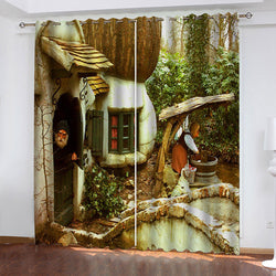 Mushroom House Curtains Pattern Blackout Window Drapes (Online Order Only)