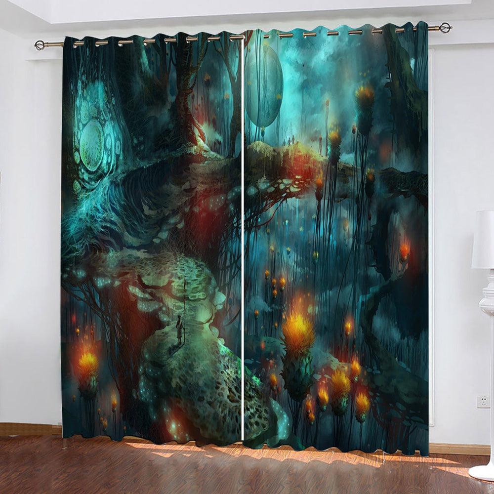 Mushroom House Curtains Pattern Blackout Window Drapes (Online Order Only)