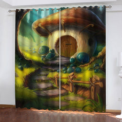 Mushroom House Curtains Pattern Blackout Window Drapes (Online Order Only)