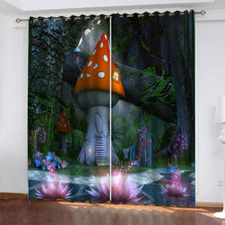 Mushroom House Curtains Pattern Blackout Window Drapes (Online Order Only)