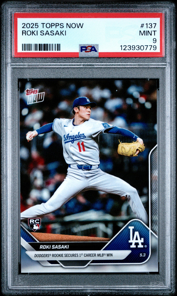 Graded 2025 Topps Now Roki Sasaki #137 Rookie RC Baseball Card PSA 9 Mint (ONLINE ORDER ONLY)