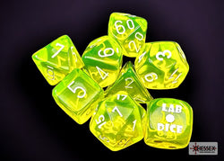 Translucent Polyhedral Neon Yellow/white 7-Die Set (with bonus die) (Online Only)