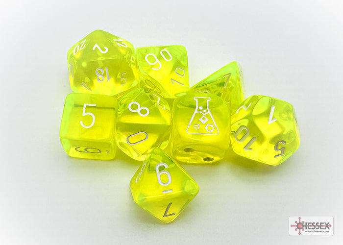 Translucent Polyhedral Neon Yellow/white 7-Die Set (with bonus die) (Online Only)