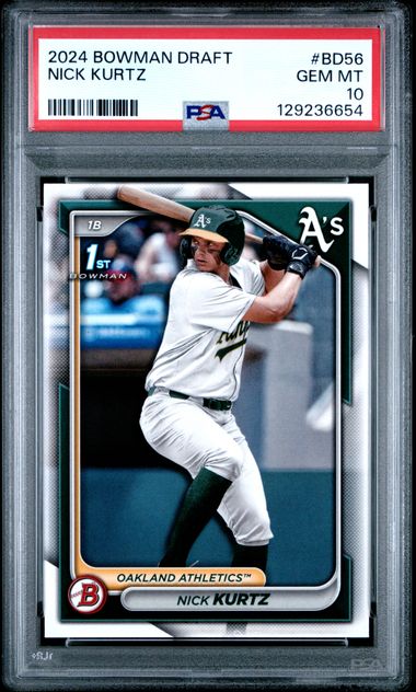 Graded 2024 Topps Bowman Draft Nick Kurtz #BD56 Rookie RC Baseball Card PSA 10 Gem Mint (ONLINE ORDER ONLY)