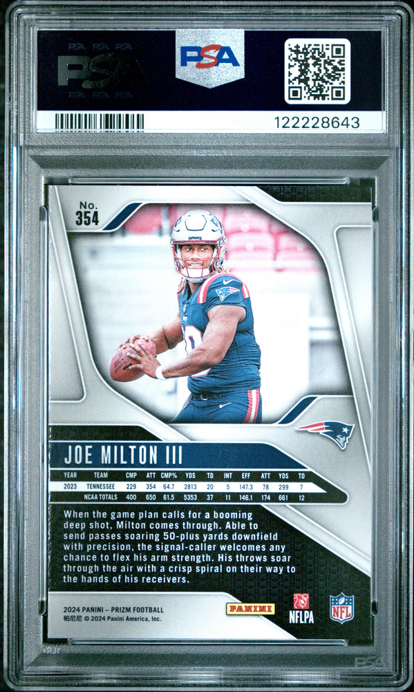 Graded 2024 Panini Prizm Joe Milton #354 Rookie RC Football Card PSA 7 Near Mint (ONLINE ORDER ONLY)