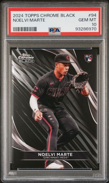 Graded 2024 Topps Chrome Black Noelvi Marte #94 Rookie RC Baseball Card PSA 10 Gem Mint (ONLINE ORDER ONLY)