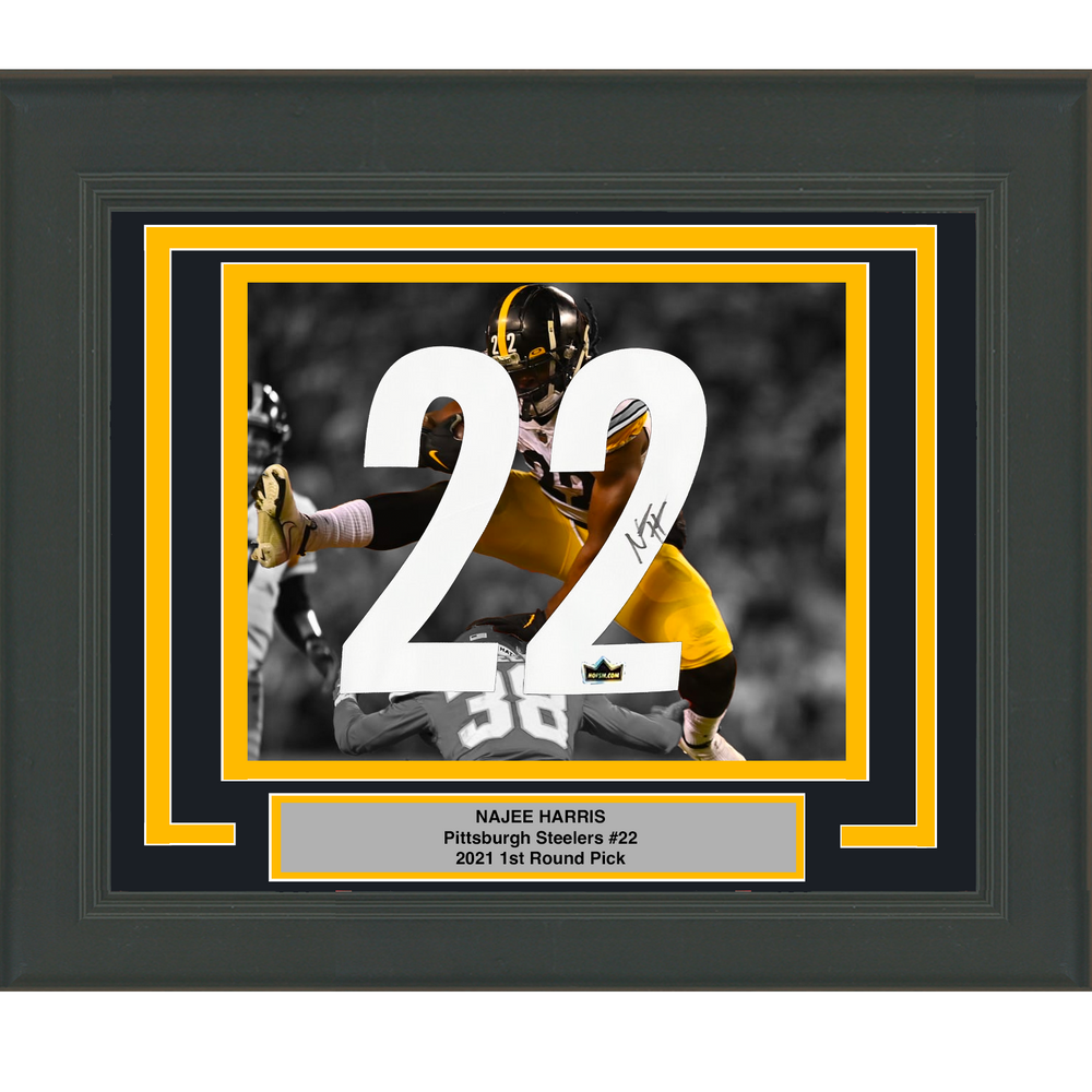 Framed Najee Harris Facsimile Autographed Jersey Number 23x21 Pittsburgh Steelers Reprint Laser Auto Football Photo (ONLINE ORDER ONLY)