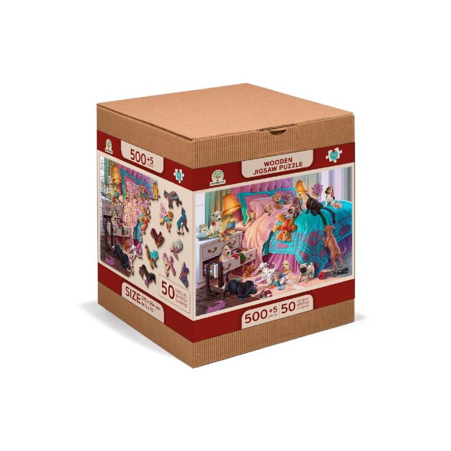 Naughty Puppies 505 Piece Wood Jigsaw Puzzle Wooden City (ONLINE ORDER ONLY)