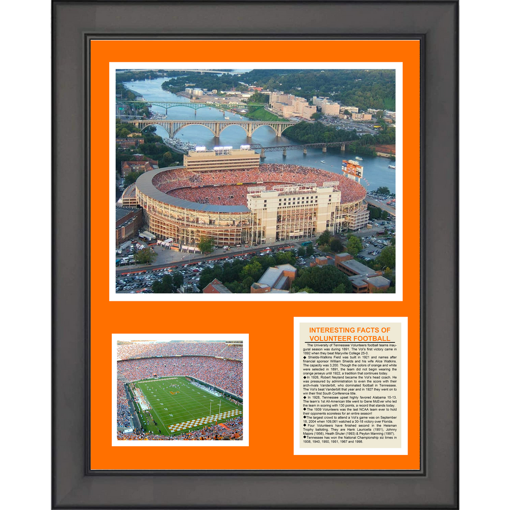 Framed Tennessee Volunteers Neyland Stadium & Team History 11"x14" College Football Three Photo Collage (ONLINE ORDER ONLY)