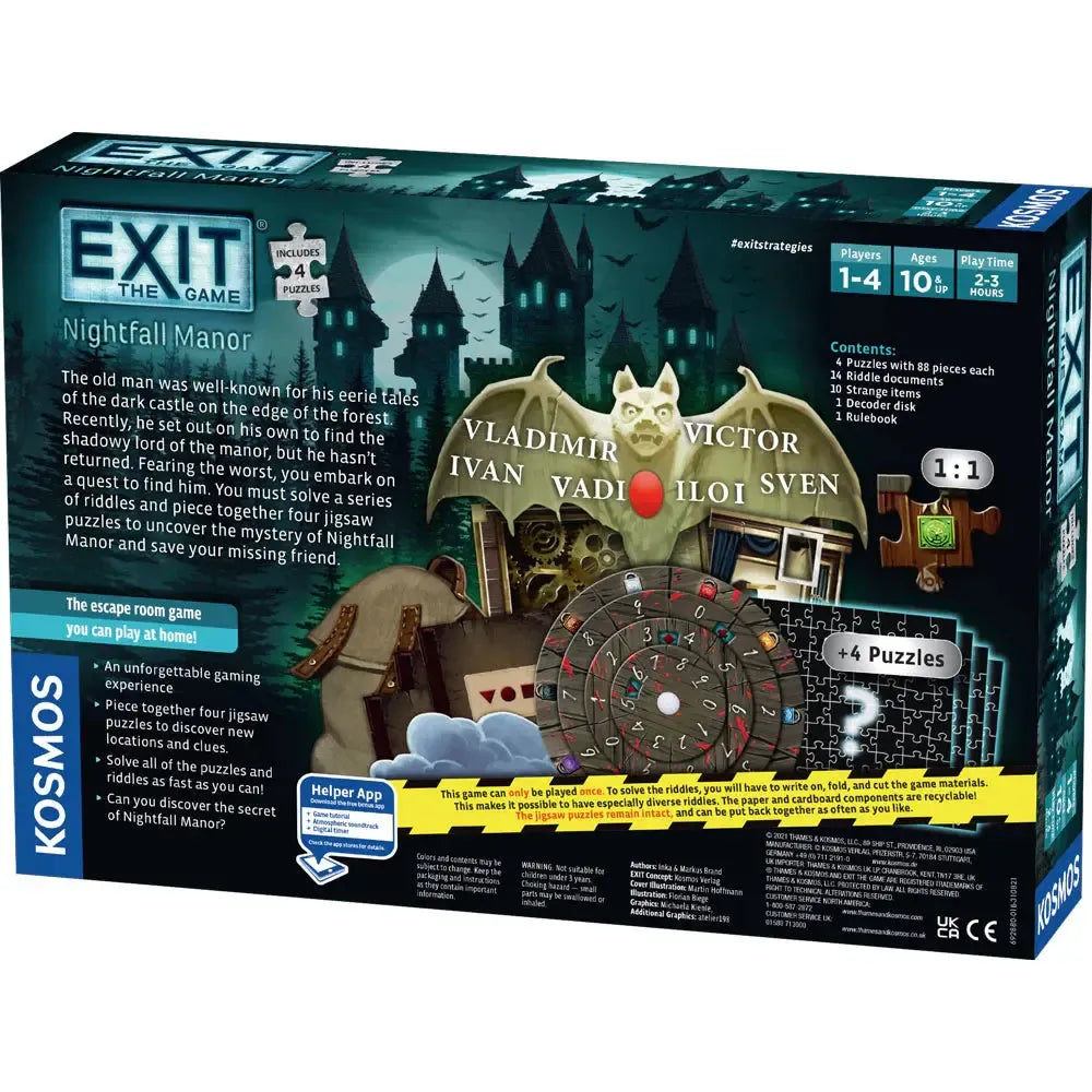 Nightfall Manor with Jigsaw Puzzles - Exit the Escape Room Game - Kosmos (ONLINE ORDER ONLY)