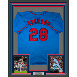 Framed Facsimile Autographed Nolan Arenado 35x39 St. Louis Blue Reprint Laser Auto Baseball Jersey (ONLINE ORDER ONLY)