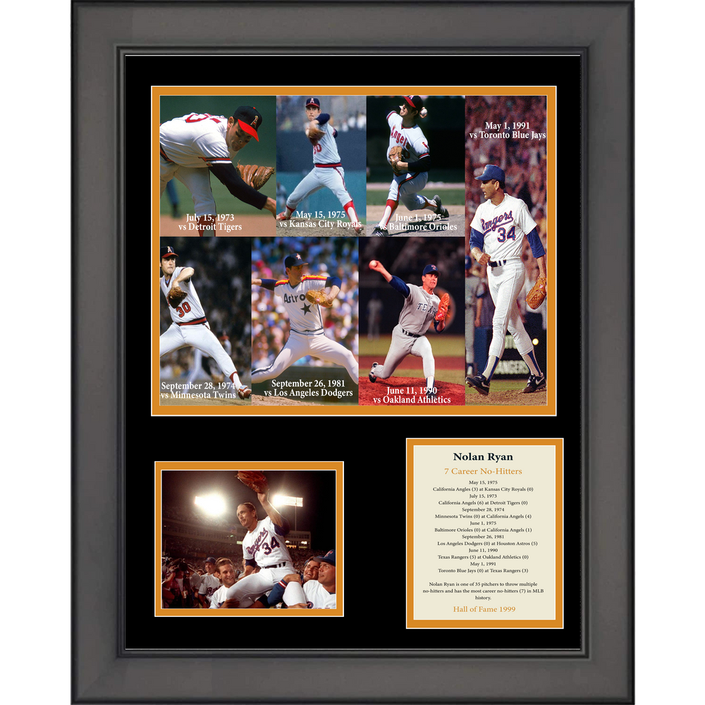 Framed Nolan Ryan 7 Career No-Hitters 11"x14" Baseball Three Photo Collage (ONLINE ORDER ONLY)