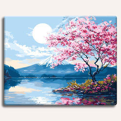 Moonlit Sakura Lake - Paint By Numbers Kit (ONLINE ORDER ONLY)
