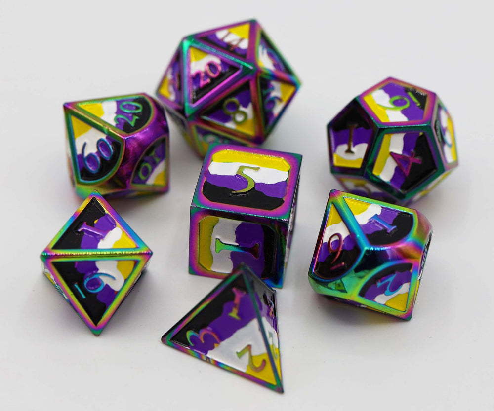 Nonbinary Pride Flag - Metal RPG Dice Set (ONLINE ORDER ONLY)