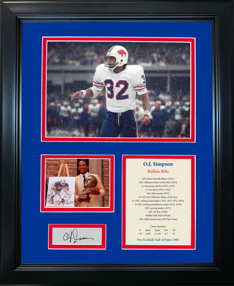 Framed O.J OJ Simpson Hall of Fame Facsimile Laser Engraved Signature Auto Buffalo Bills 11"x14" Photo Sig Collage (ONLINE ORDER ONLY)