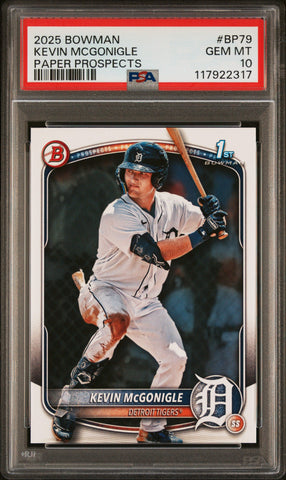Graded 2025 Topps Bowman Kevin McGonigle #BP79 Paper Prospects Rookie RC Baseball Card PSA 10 Gem Mint (ONLINE ORDER ONLY)