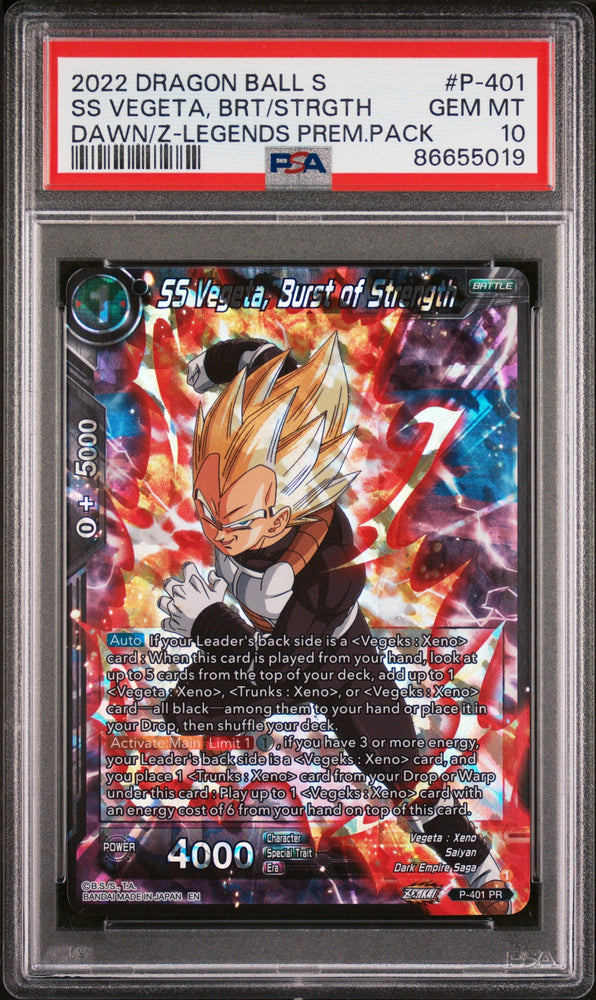 2022 DRAGON BALL SUPER DAWN OF THE Z-LEGENDS SS VEGETA, BRS/STRGTH #P-401 PSA 10 (Online Order Only)