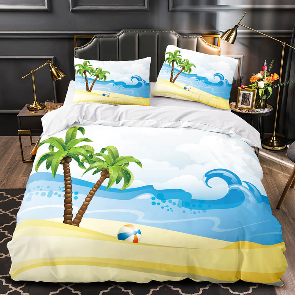 Ocean Beach Themed Coconut Tree Bedding Sets Quilt Duvet Cover Bed Linen (Online Order Only)
