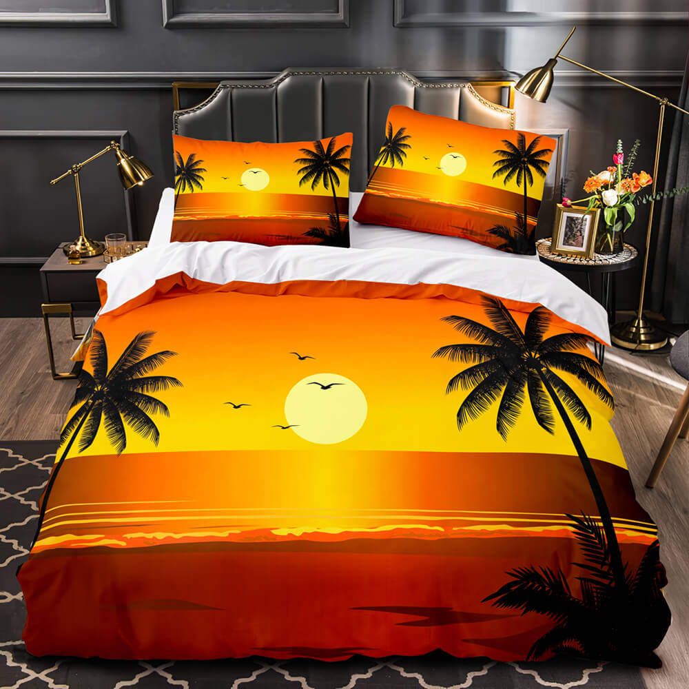 Ocean Beach Themed Coconut Tree Bedding Sets Quilt Duvet Cover Bed Linen (Online Order Only)