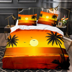 Ocean Beach Themed Coconut Tree Bedding Sets Quilt Duvet Cover Bed Linen (Online Order Only)