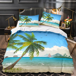 Ocean Beach Themed Coconut Tree Bedding Sets Quilt Duvet Cover Bed Linen (Online Order Only)