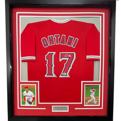 Framed Facsimile Autographed Shohei Ohtani 35x39 Los Angeles LA Anaheim Red Reprint Laser Auto Baseball Jersey (ONLINE ORDER ONLY)