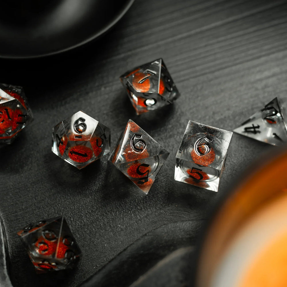 Orange Liquid Core Resin DND Dice Set (ONLINE ORDER ONLY)