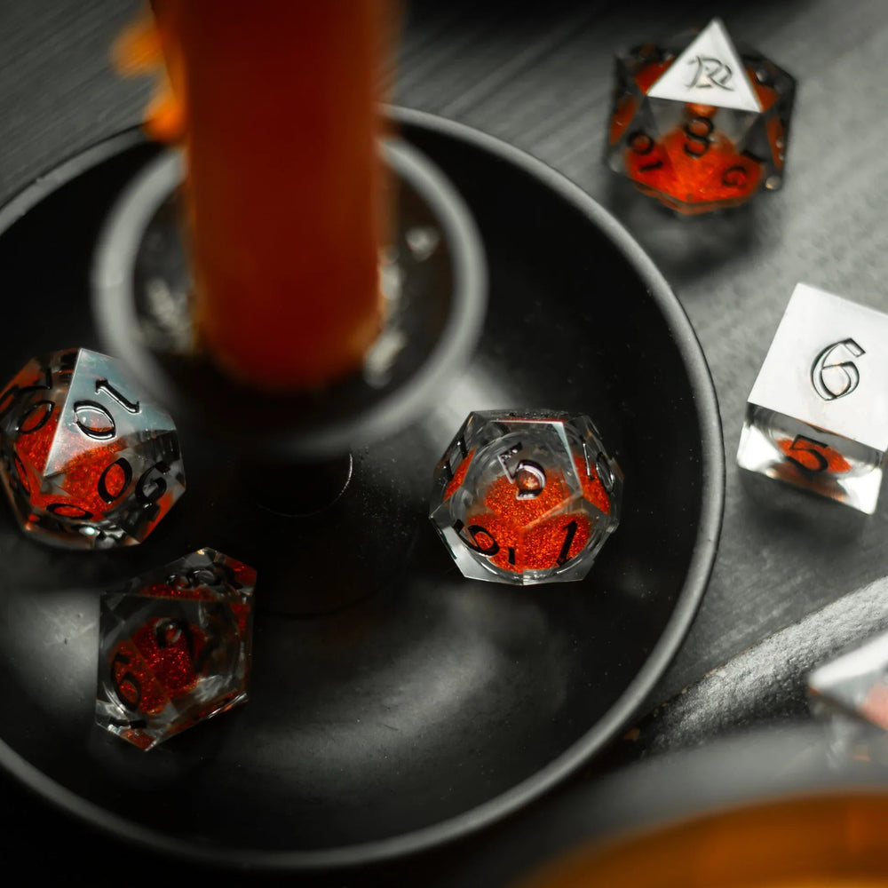 Orange Liquid Core Resin DND Dice Set (ONLINE ORDER ONLY)