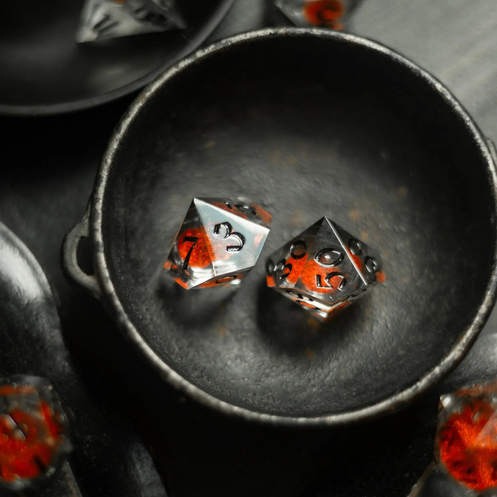 Orange Liquid Core Resin DND Dice Set (ONLINE ORDER ONLY)