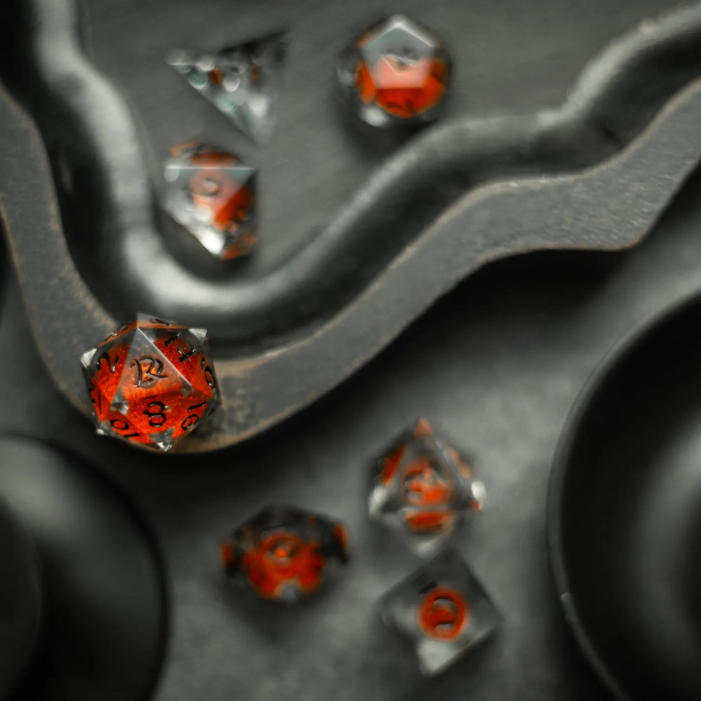 Orange Liquid Core Resin DND Dice Set (ONLINE ORDER ONLY)