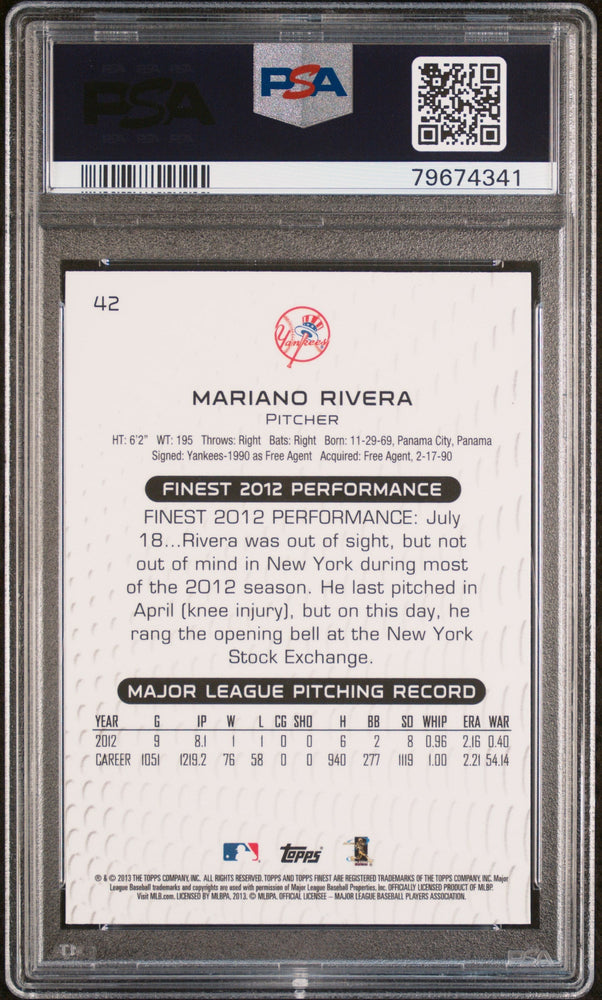 2013 FINEST MARIANO RIVERA  #42 - PSA 10 (Online Order Only)