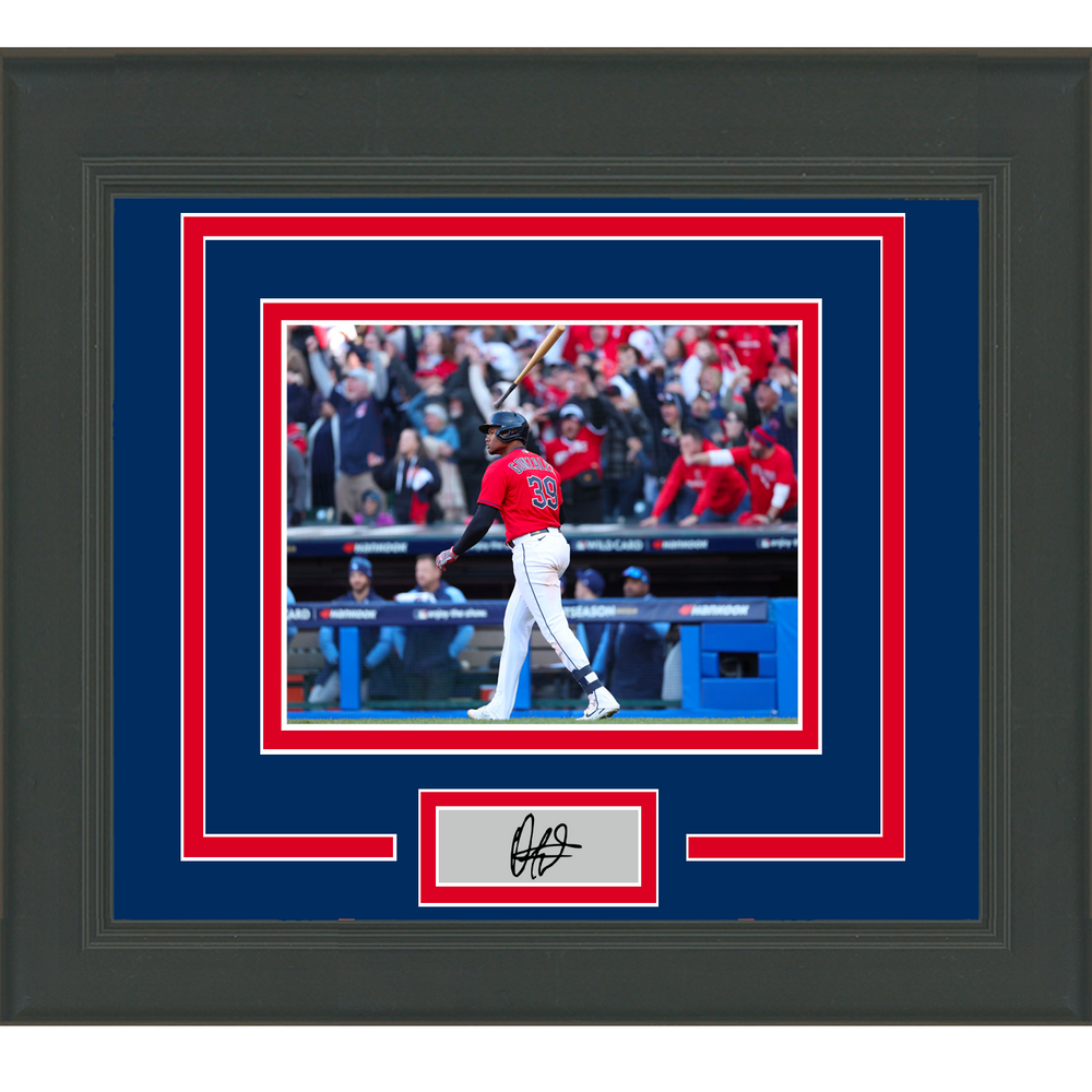 Framed Oscar Gonzalez Walk Off Home Run Facsimile Laser Engraved Signature Auto Cleveland Guardians 11x14 Baseball Photo (ONLINE ORDER ONLY)