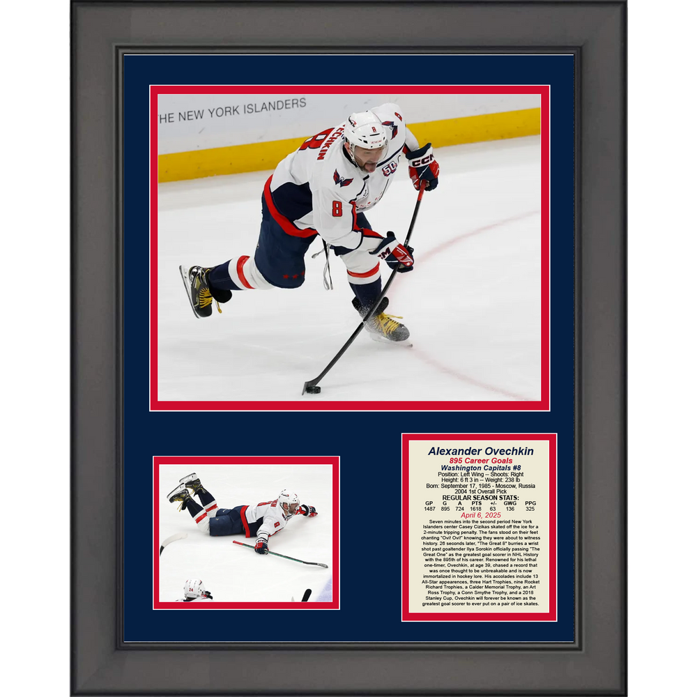 Framed Alexander Ovechkin 895 Career Goals Record Washington Capitals 11"x14" Hockey Three Photo Collage (ONLINE ORDER ONLY)