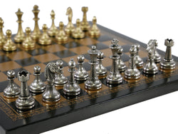 Chess Set - Small Staunton Metal Men on Leatherette Board (ONLINE ORDER ONLY)