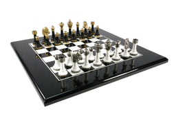 Chess Set - Black & White Wood Laquered and Metal Set (ONLINE ORDER ONLY)