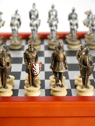 Chess Set - Armored Knights Chess Pieces on Cherry Chest (ONLINE ORDER ONLY)