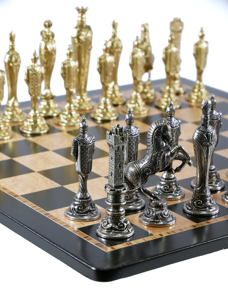 Chess Set - Renaissance Metal Men on Ebony/Maple Chess Board (ONLINE ORDER ONLY)