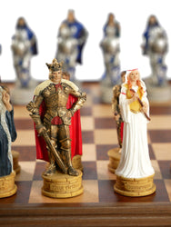 Chess Set - King Arthur Painted Resin on 15" Walnut/Maple Chest (ONLINE ORDER ONLY)