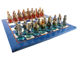 Chess Set - Camelot Busts Acrylic Base Chessmen on Blue Lacquer Chess Board (ONLINE ORDER ONLY)