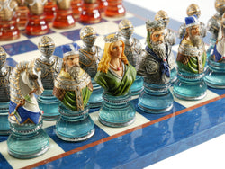 Chess Set - Camelot Busts Acrylic Base Chessmen on Blue Lacquer Chess Board (ONLINE ORDER ONLY)