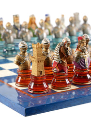 Chess Set - Camelot Busts Acrylic Base Chessmen on Blue Lacquer Chess Board (ONLINE ORDER ONLY)
