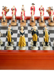 Chess Set - American Revolution Resin Chessmen on Cherry Stained Chest (ONLINE ORDER ONLY)