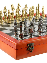 Chess Set - Florence Metal Chessmen on Cherry Stained Chest (ONLINE ORDER ONLY)