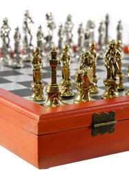 Chess Set - Florence Metal Chessmen on Cherry Stained Chest (ONLINE ORDER ONLY)